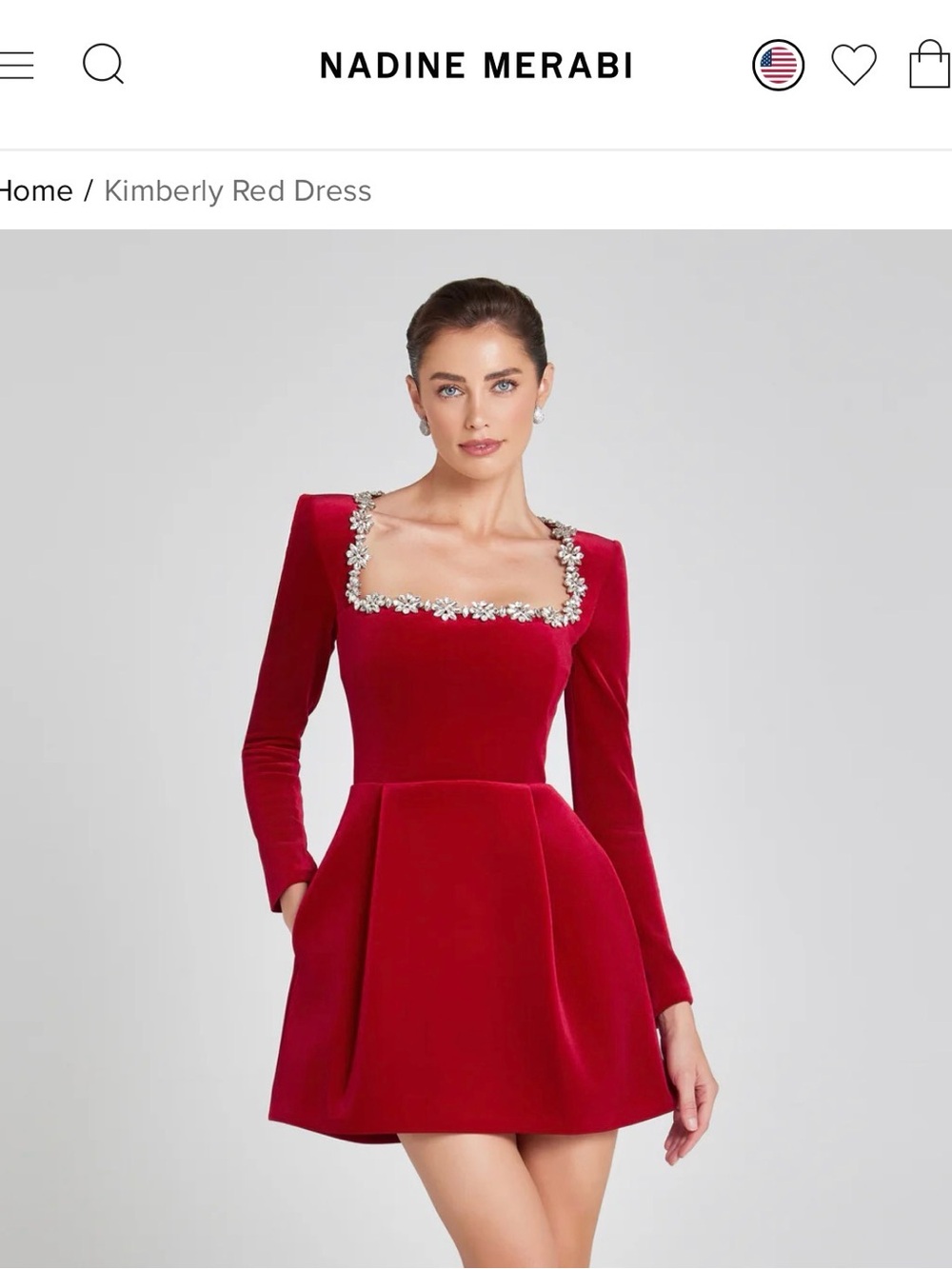 Nadine Merabi Kimberly Crystal Trim Mini Dress Red Size 10 (Large) NWT